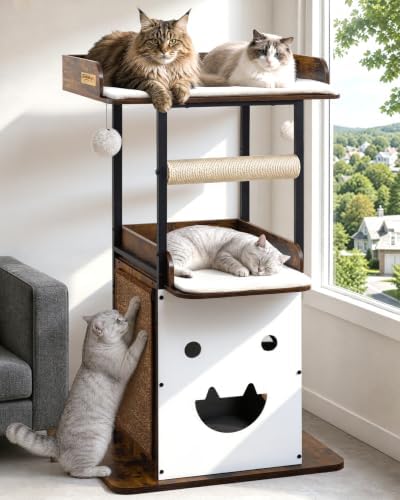 48in Wood Modern Cat Tree for Large Indoor Cats by FeliskynCatTreeTower