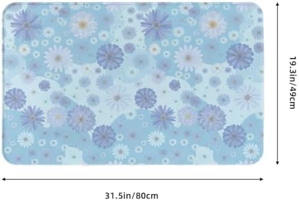 Blue Floral Bath Mat Non-Slip Soft Microfiber Bathroom Rugs Washable Bathmat - Image 3