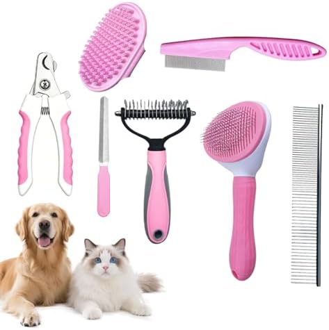 7PCS Dog Grooming Brush Kit for Shedding and Matted Fur, Self-Cleaning Slicker by Unknown