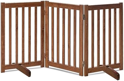 LZRS Wooden Free Standing Dog Gate 60" W x 30" H, Foldable Solid Hardwood Pet by LZRSPET