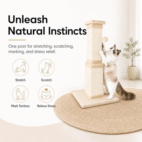 Cat Scratching Post for Indoor Cats, 32Inch Sisal Cat Scratcher - Image 5