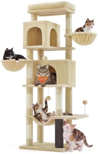 Feandrea Cat Tree, 69-in Large Cat Tower, Sand Beige by FeandreabySONGMICSHOME