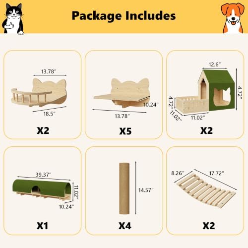 OFIKA Cat Wall Shelves, 16-Piece Solid Pine Cat Wall Furniture Set - Image 4