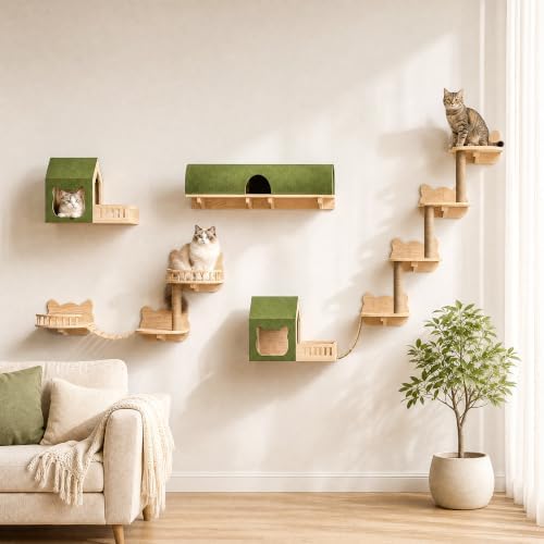 OFIKA Cat Wall Shelves, 16-Piece Solid Pine Cat Wall Furniture Set - Image 7