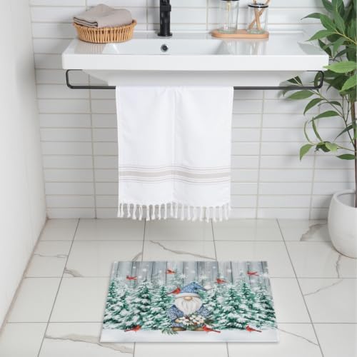 Giwawa Winter Gnome Bath Rug Pine Tree Absorbent Bathroom Rug Holiday Washable - Image 2