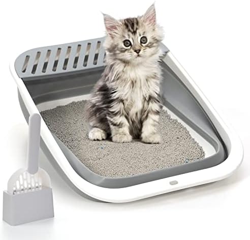 Foldable Cat Litter Box, Large Height-Adjustable Anti-Splash Open Air Kitty by TomteNisse