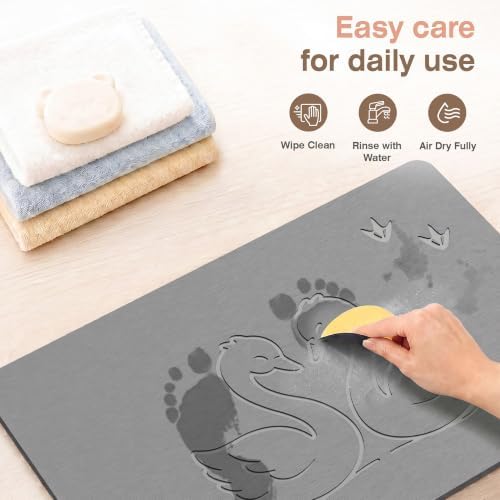 AWW Stone Bath Mat, Diatomaceous Earth, Swan Pattern - Image 3