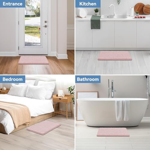 Bcoimo Small Bath Rug Mat, 24x17 Chenille Non Slip Pink Bathroom Shower Mat - Image 6