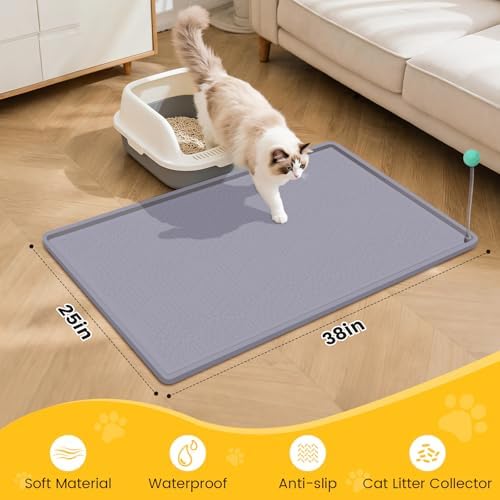 Silicone Cat Litter Mat with Toy, 38x25 Inch Large - Image 4