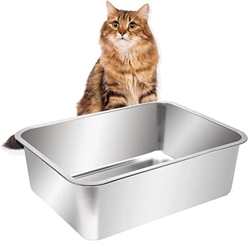 Kichwit Large Stainless Steel Cat Litter Box, 23.4" x 15.5" x 7.6" by Kichwit