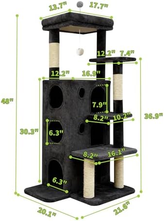 48" Cat Apartment Cat Tree, 3 Cozy Cat Condos, Dark Gray - Image 2