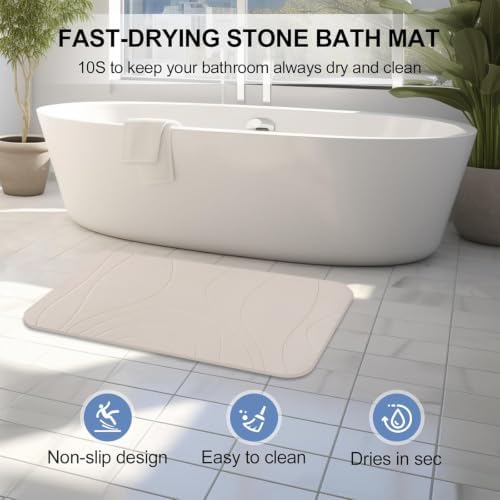 Extra Large Stone Bath Mat, 2 Pack Diatomaceous Earth Shower Mat, Non-Slip - Image 3