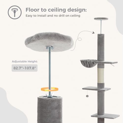 PEQULTI Floor to Ceiling Cat Tree, Adjustable 83-108in 5-Level Tower - Image 4