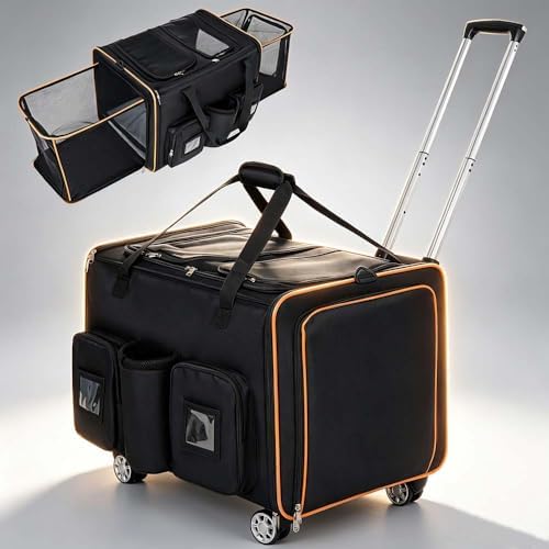 Large Cat Carrier on Wheels for 2 Cats, Double Rolling Pet Carrier by HRVEOCEI
