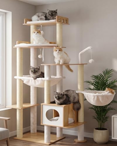 Heybly Cat Tree, 70.5" Wood Tall Cat Tower - Image 2