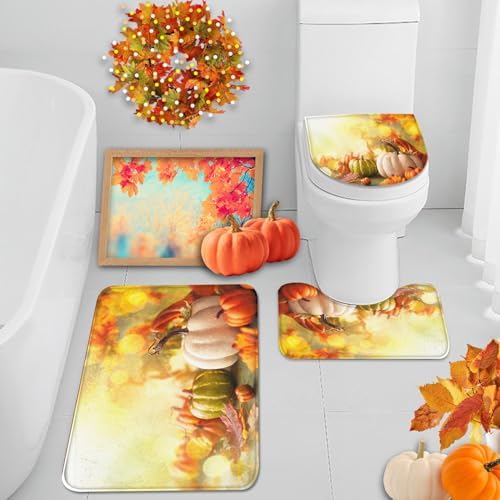 Arttown Bathroom Rug Set of 3, Bath Mats Fall Thanksgiving Pumpkins by Arttown
