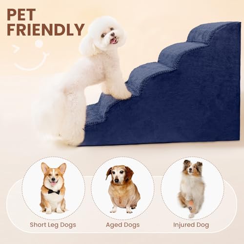 5 Steps Dog Stairs for Bed, High Density Pet Steps for Small Dogs, Extra Wide - Image 5