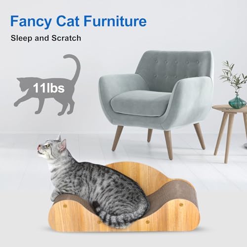 Simple Deluxe Cat Scratcher Cardboard Bed, Natural Solid Wood Scratch Lounger - Image 5