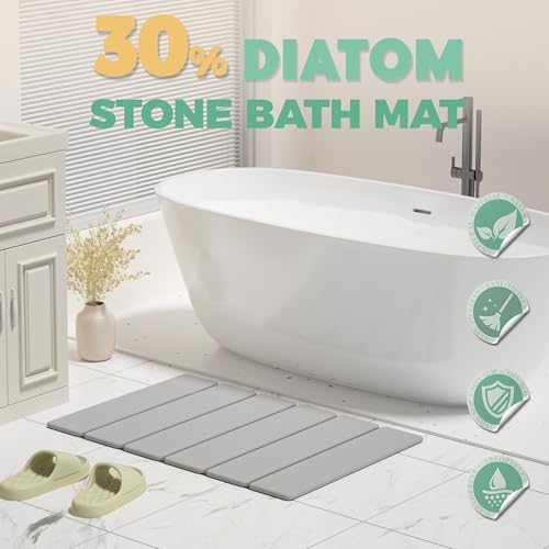 SYIPO Non-Slip Foldable Stone Bath Mat-Diatomite, 23.6 x 15.3”, Light Gray - Image 4