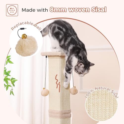 Tall Cat Scratching Post 33”Heavy Duty Sisal Scratcher Post Beige - Image 3