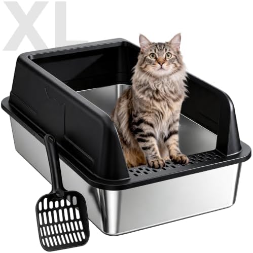 High-Sided Stainless Steel XL Cat Litter Box by OneBug