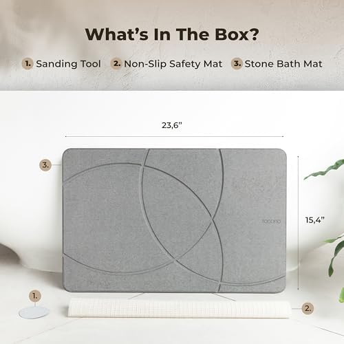 TOSORO - Stone Bath Mat Diatomaceous Earth Shower Mat Non-Slip Super Absorbent - Image 6