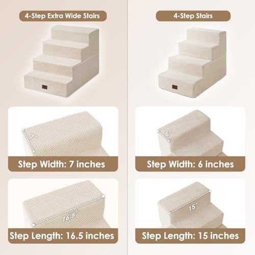 EHEYCIGA Dog Stairs for Bed 18" H, 4-Step Extra Wide Dog Steps - Image 2