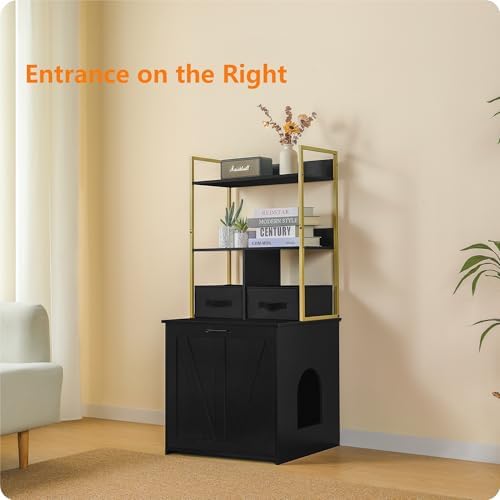 Dwanton Cat Litter Box Enclosure, 2 Storage Shelves and 2 Drawers - Image 4
