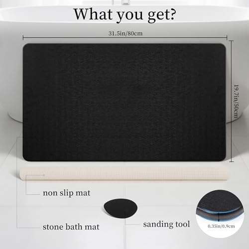THMINS Black Extra Large Stone Bath Mat - Image 4