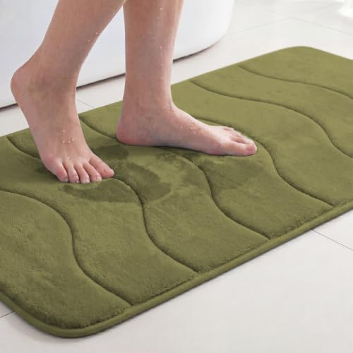Flamingo P Olive Bath Mat 20x32 Quick Dry Washable Memory Foam by FlamingoP
