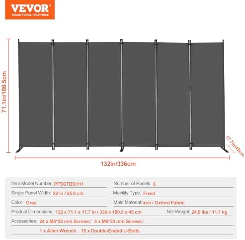 VEVOR Room Divider, 6 Panel Room Divider, Folding Privacy Screen and Portable - Image 7