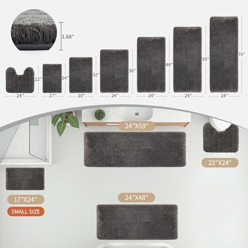 Disolla Dark Grey Bathroom Rugs 20x32, Non-Slip Plush Thick Bath Mat - Image 2