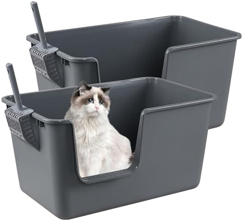 2-Pack High Side Plastic Cat Litter Box, Large Cat Litter Tray Basin by Doryh