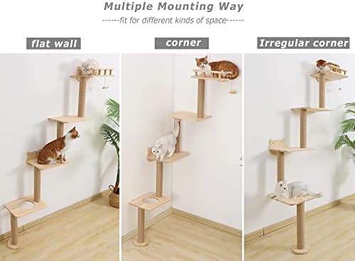 Cat Tree Wall Mounted with 4 Levels Shelves, Perching and Lounging - Image 6