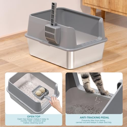 2PACK Stainless Steel Cat Litter Box, Metal Kitty Litter Box - Image 6