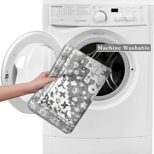 Uphome Boho Vintage Bathroom Rug Runner Gray Non-Slip Soft Long Bath Mat - Image 4