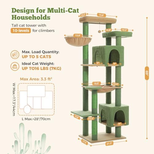 69" Cactus Cat Tree for Indoor Cats Large Adult - Image 3