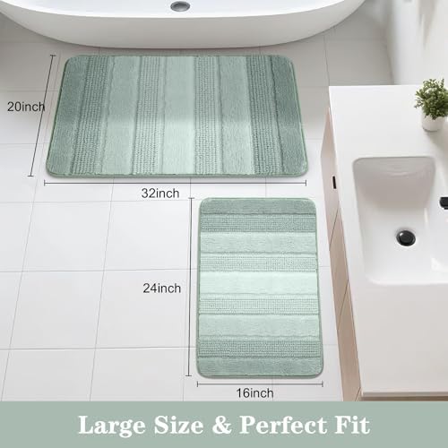 Kmson 2 Pcs Ombre Chenille Bathroom Rugs Set, Non-Slip Shower Mats - Image 2