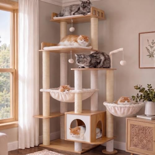 Heybly Cat Tree, 70.5" Wood Tall Cat Tower by HEYBLY