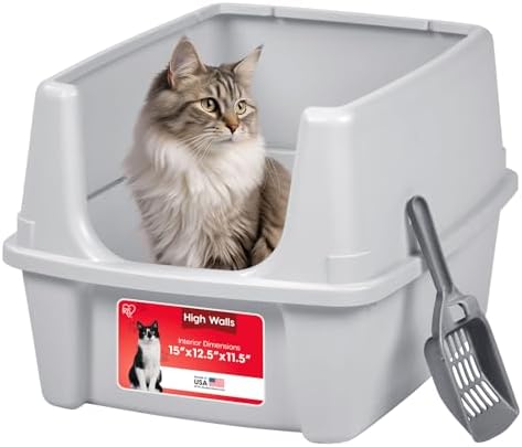 IRIS USA High Sided Cat Litter Box, Scatter Shield by IRISUSA