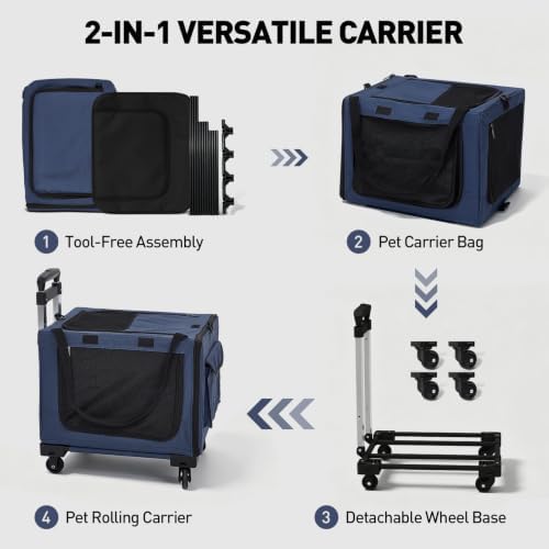 Rolling Cat Carrier with Wheels, 16.5 x 13 x 11.8 in - Image 6