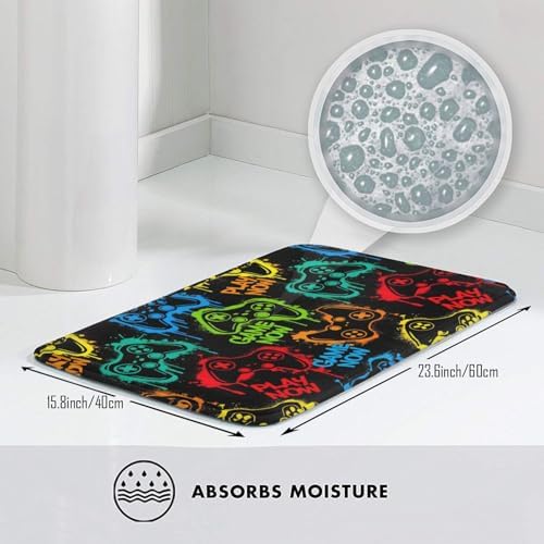 Colorful Game Joysticks Bath Mat 24x16 Inch Non-Slip Soft Microfiber Bathroom - Image 5