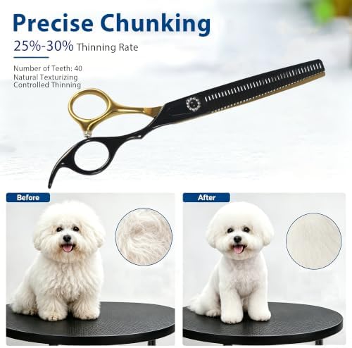 7" Dog Grooming Thinning Shears, 40Teeth V-Shape Pet Scissors, 30% Thinning - Image 4