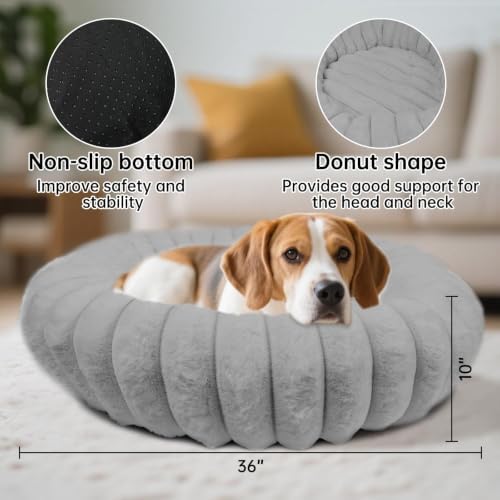 Washable Donut Dog Beds Large Sized Dog, Soft Pet Bed, 36in Grey - Image 2