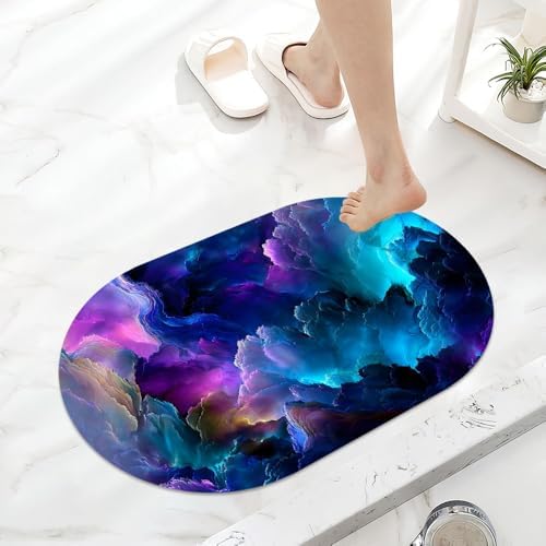 Purple Blue Cloud Super Absorbent Quick-Drying Bathroom Mat Rug, Rubber - Image 6