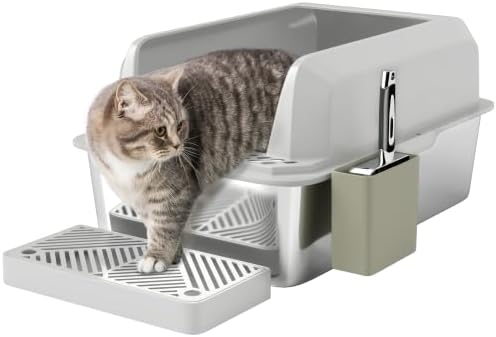 PawHut XL Stainless Steel Litter Box, Metal Litter Box High Sided, Anti-Urine by PawHut