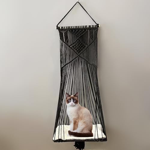 Macrame Hanging Cat Hammock Bed Cat Swing House Space Saving Window Perch - Image 3