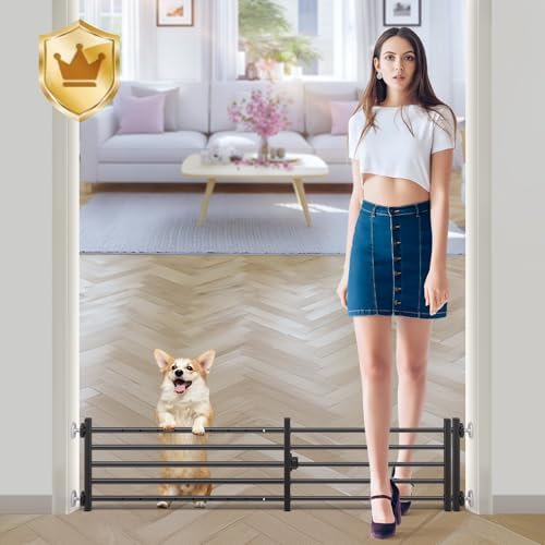 Malier Indoor Dog Gate with Door, 34-55" Extra Wide Full Metal Pet Gate Short by Malier