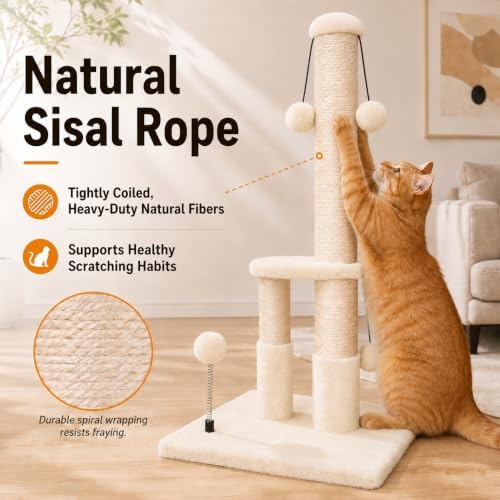 Dimaka Tall Cat Scratching Post, Double Lower Posts Extra Stable Cat Post Tree - Image 6