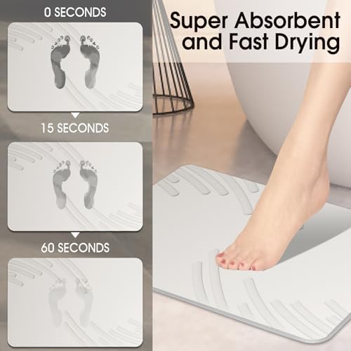 Stone Bath Mat Diatomaceous Earth Shower Mat Non Slip Super Absorbent White - Image 3